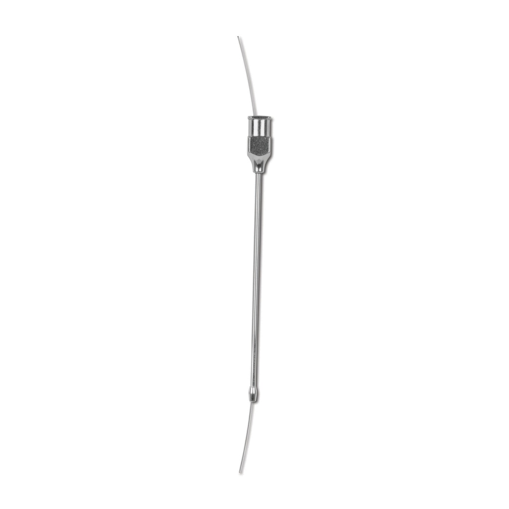 Cannula sacca anale, 1,5 mm, dritta, in acciaio inossidabile, con cono Luer, con bottone