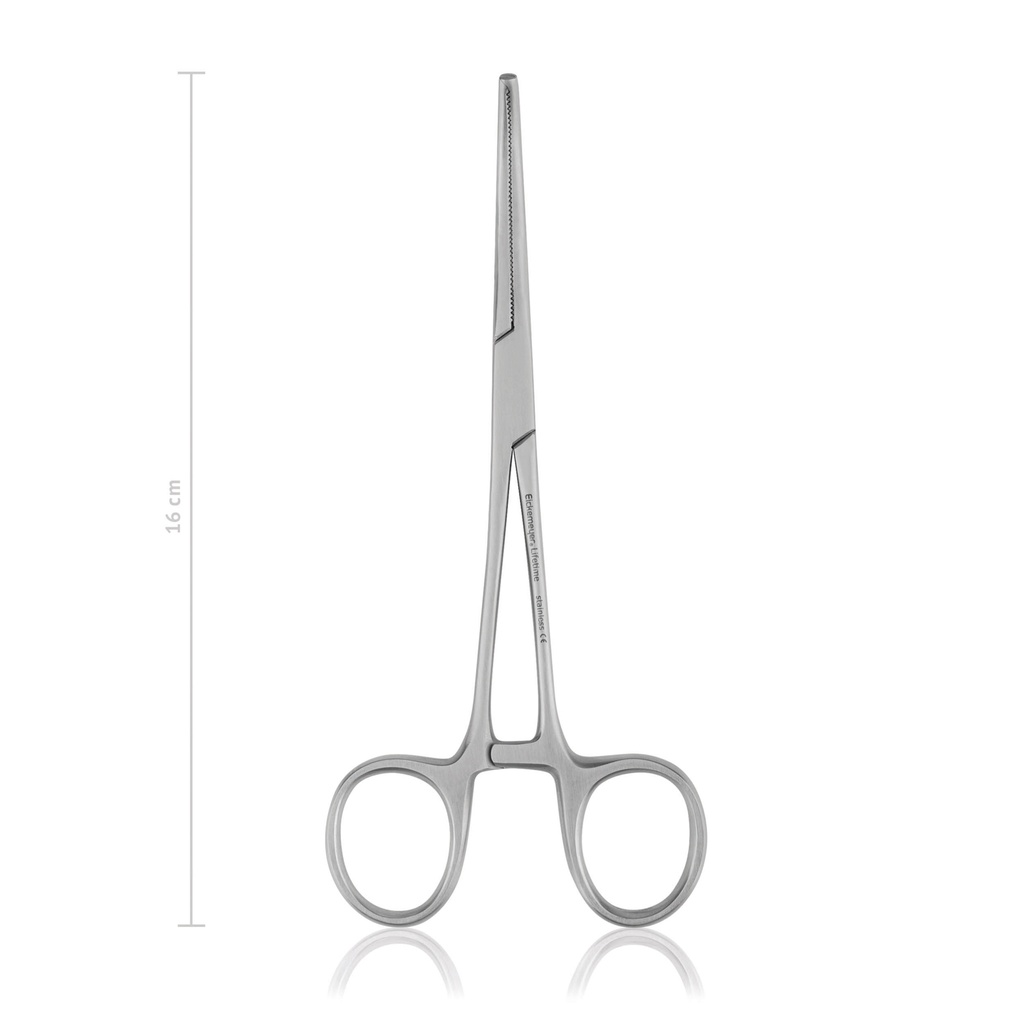 Pinza emostatica KOCHER-OCHSNER 16 cm, curva, denti1x2, LINEA ECONOMICA