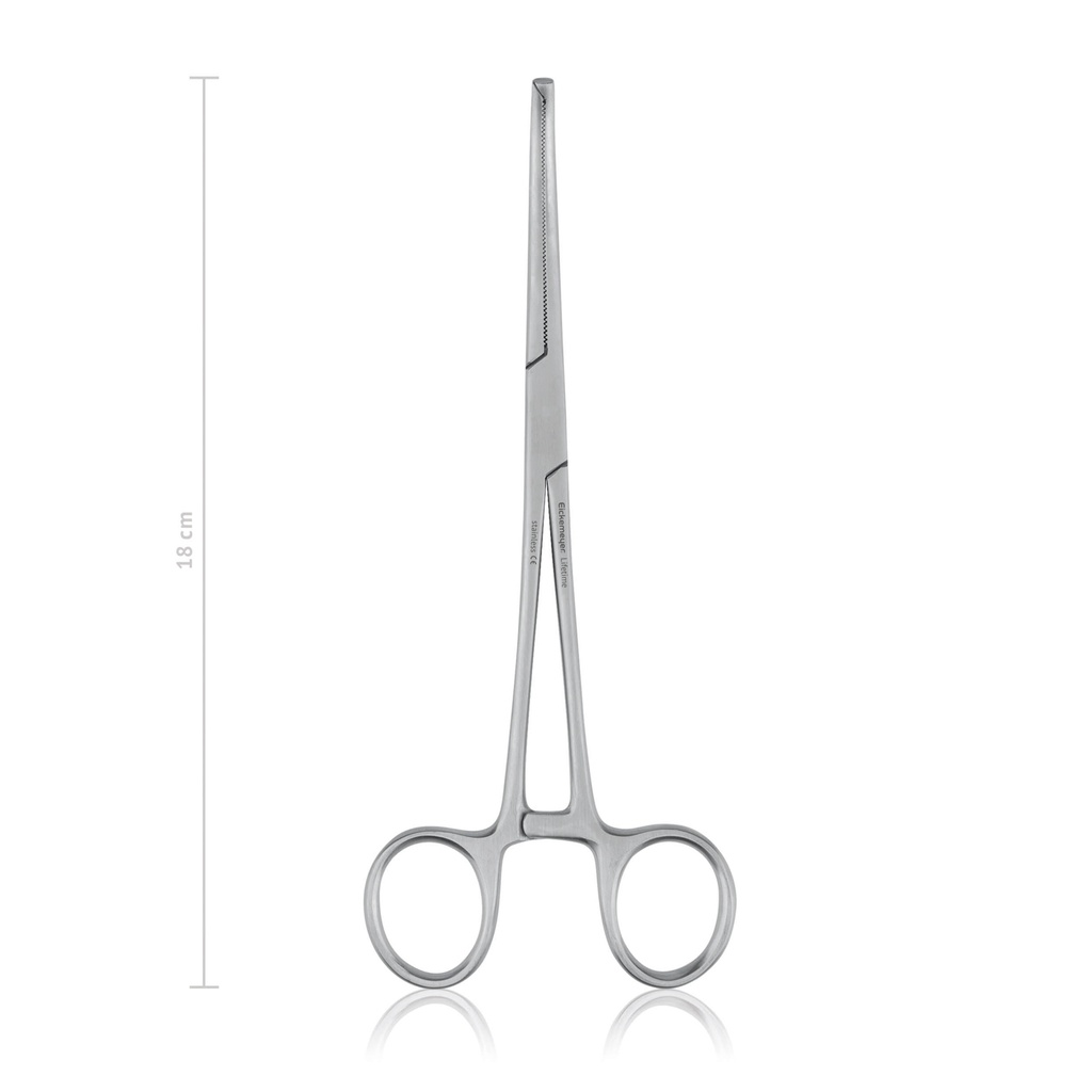 Pinza emostatica KOCHER-OCHSNER 18 cm, curva , denti 1x2, LINEA ECONOMICA