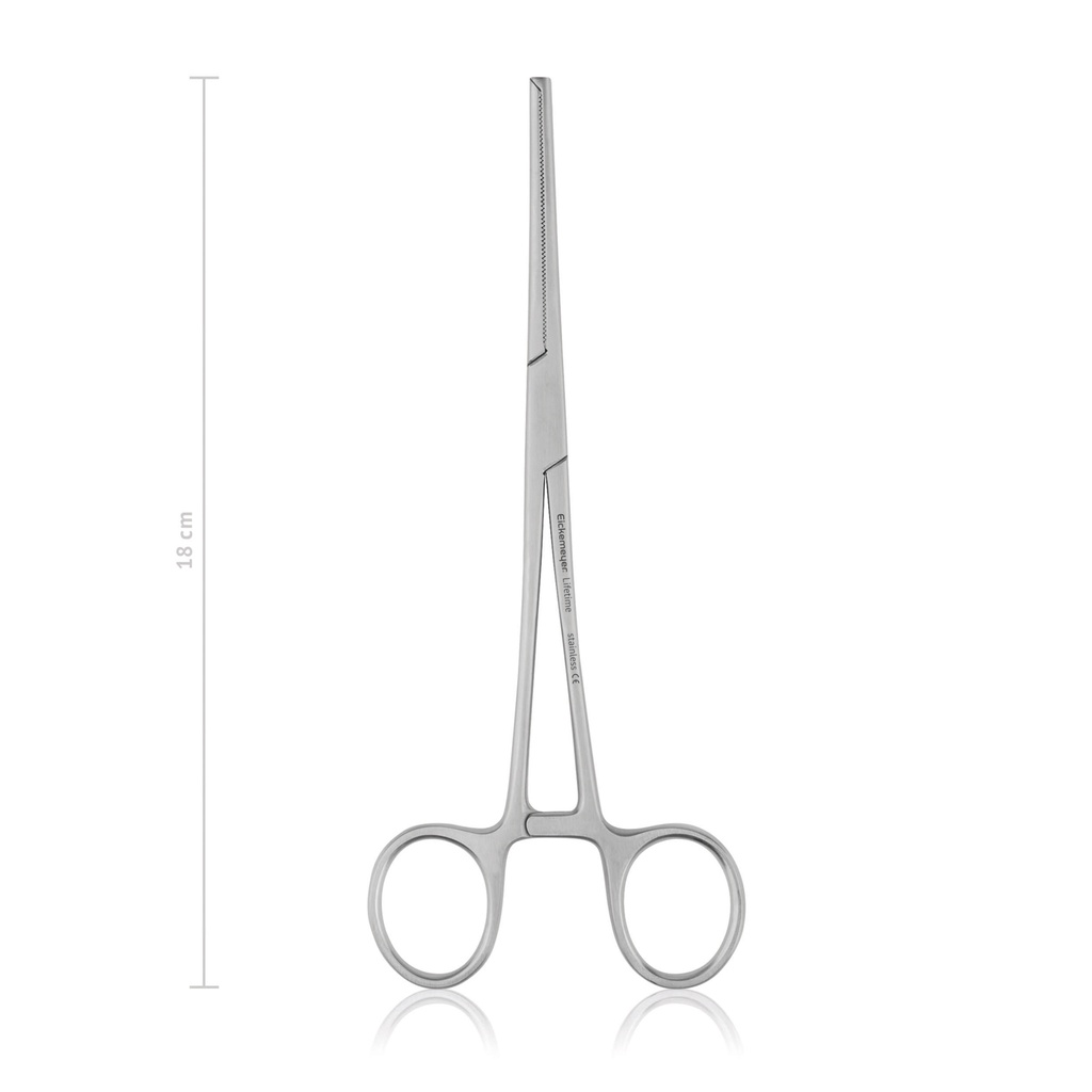 Pinza emostatica KOCHER-OCHSNER 18 cm, dritta, denti 1x2, LINEA ECONOMICA