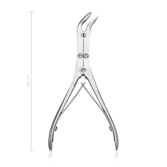 Pinza per laminectomia SCHNEIDEMANN, 15 cm, curva lateralmente, doppia azione, delicata