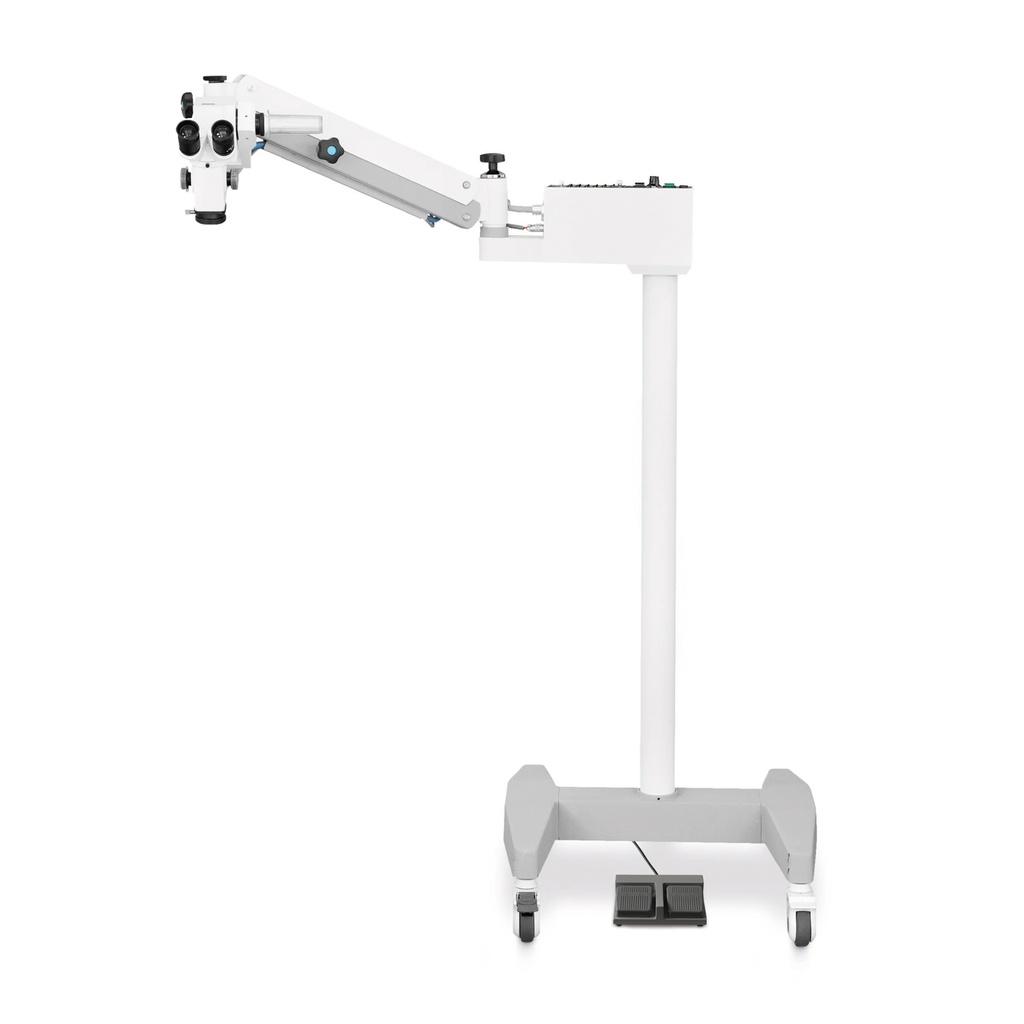 Microscopio chirugico con motor-zoom con 5 intervalli di ingrandimento: 3.6x/5.4x/8.9x/14.2x/22.3x,