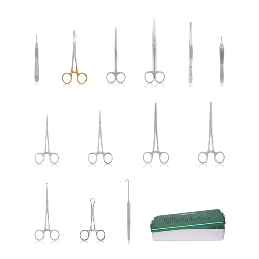 [170002] Kit castrazione cane composto da: -Pinza fissateli BACKAUS, 11 cm -Pinza arterie Kelly 14 cm, curva